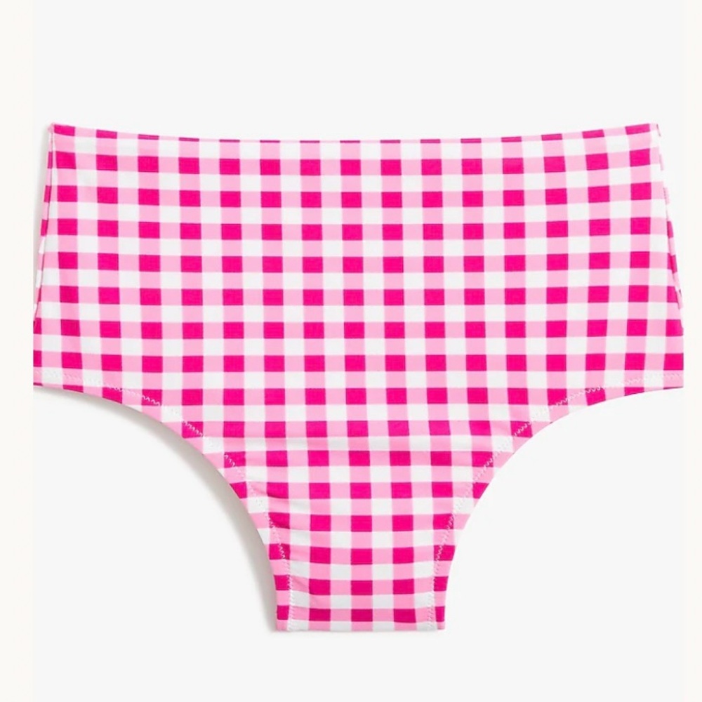 NWT J. CREW | Pink and White Gingham High Waisted Bikini Bottom Sz. Medium‎